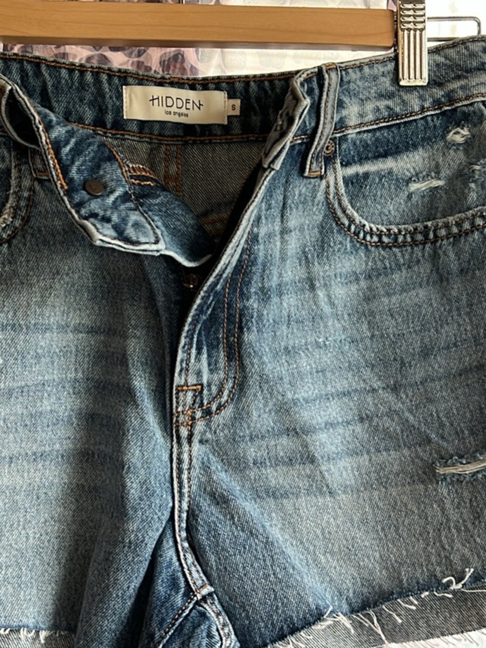 Hidden Denim Rhinestone Women's Light Blue Distressed Jean Shorts